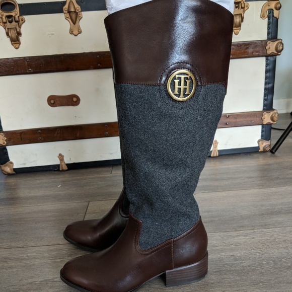 Tommy Hilfiger Shoes - Tommy Hilfiger Madelen gray/ brown wide calf boots